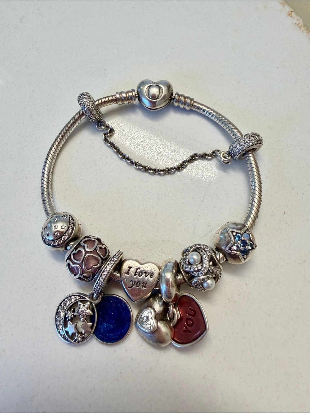 Sterling Silver Heart Charm Bracelet